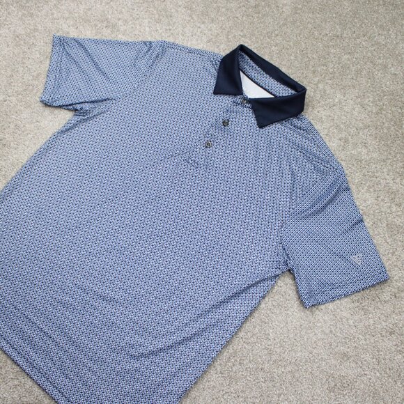 Maelreg Performance Polo Shirt Mens Small Blue Geometric Stretch S/S Pullover - Picture 3 of 13